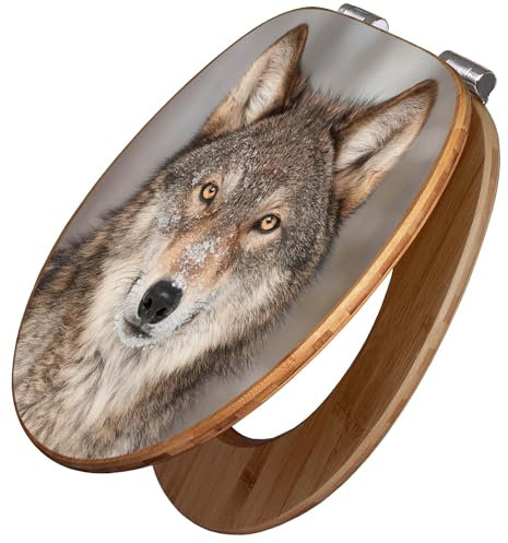 banjado Design WC Sitz Bambus Absenkautomatik 45,8x37,5cm / Toilettendeckel mit Absenkautomatik Holz/hochwertiger Bambus Klodeckel/WC-Sitz für gängigen Toiletten/Motiv Soraya