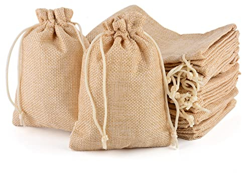 MAOOY 25 Stück Jutesäckchen, 13x18cm Jute Beutel mit Kordelzug, Klein Leinensäckchen, Adventskalender Säckchen, Geschenksäckchen für Schmuck, Aufbewahrung, Hochzeit, Weihnachten, DIY (Beige)