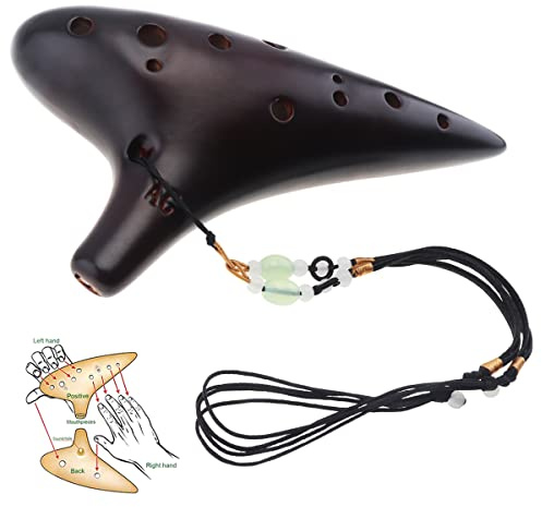 MuzcYM Flauta de ocarina de cerámica con 12 agujeros, tono alto, instrumentos musicales profesionales ahumados
