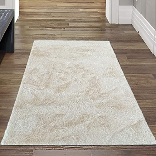 Teppich-Traum Weicher Teppich Schlafzimmer Flur – schön flauschig weich – beigefarben, 70x140 cm