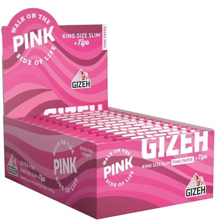 GIZEH ALL PINK King Size Slim + Tips, 14 g/m² – 26 Heftchen á 34 Blatt | Pinke Papers & Tips zum Drehen mit natürlicher Gummierung & Slow Burning - Packung mit Magnetverschluss