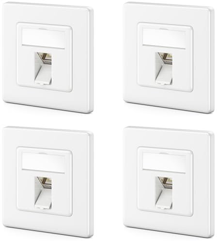 deleyCON 4x Prise Réseau CAT7 1 Port - 10 Gigabit - Boîte Encastrable Ethernet LAN/Prise de Raccordement de Données Blindée + 4x Module Keystone CAT7 RJ45 - Câble Patch DSL Réseau à Poser - Blanc