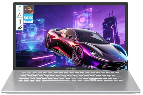ASUS Vivobook Ordinateur portable 17,3 HD+ à écran LED | Processeur AMD Ryzen 7 | 16 Go de RAM | SSD 512 Go | AMD Radeon Vega 10 | Windows 11 | Longue durée de vie de la batterie | Multi-usage pour