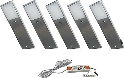 ACCE Aluminiumkörper LED Unterbauleuchte Küchen Möbel Schrank Leuchte Warmweiß oder Neutralweiß inkl Konverter ein Strahler mit Schalter (5ER, warmweiß)