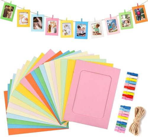 guangyuan 11x15cm Cornice di Carta per Foto DIY Album Portafoto Decorazione della Parete con Corda di Iuta e Mollette Appeso Decorazione di Festa Matrimonio e Compleanno 20 Pezzi, 10 Colori
