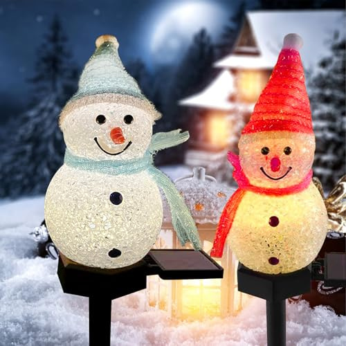 KEAGAN 2PCS Solar Christmas Lights Outdoor, Snowman Christmas Decorations, Waterproof LED Lights, Solar Garden Lights, Snowman Pathway Light for Yard Patio Garden Decoration
