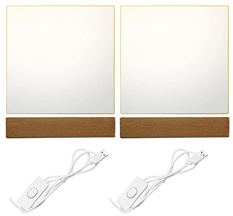 luolety Base per esposizione di luci a LED, confezione da 2 pezzi, 15 cm, rettangolare, in legno, illuminata, USB, base per esposizione da scrivania, con 2 fogli in acrilico trasparente (luce calda)