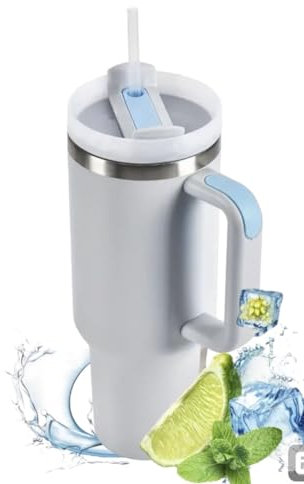 Coffee Mug Thermos Cup Stainless Steel 40oz Travel Tumbler with Handle and Strew Leakproof Double Wall Travel Mug with Handle and Strew Mugs for Hot and Cold, Insulated Cup