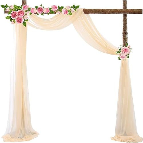 Lukery 1 Paneele Hochzeit Vorhang Hochzeitsbogen, Querbehang Gardine Freihanddeko Himmelbett Vorhänge Stoff Tüll Transparent Voile für Hochzeit, Torbogen (75 * 800cm,Champagner)