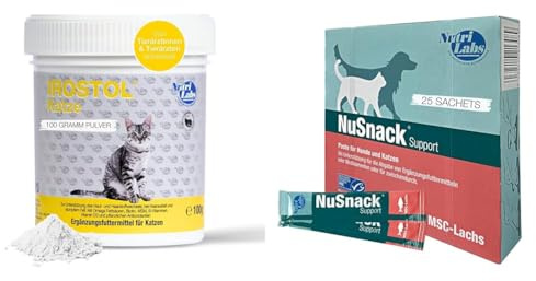 Unser Vorteilspack: NutriLabs Irostol® Pulver für Katzen 100 g & NuSnack Schleckpaste als Leckerlie oder zur Medikamentengabe