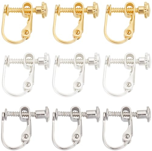 SUNNYCLUE 1 Box Mit 30 Stück Ohrringclips Mit Schraubverschluss Ohrring Konverter Messing Clip On Ohrring Verschlüsse Komponenten Für Nicht Durchstochene Ohren Gold/Silber Clip Ohrring Beschläge Für S