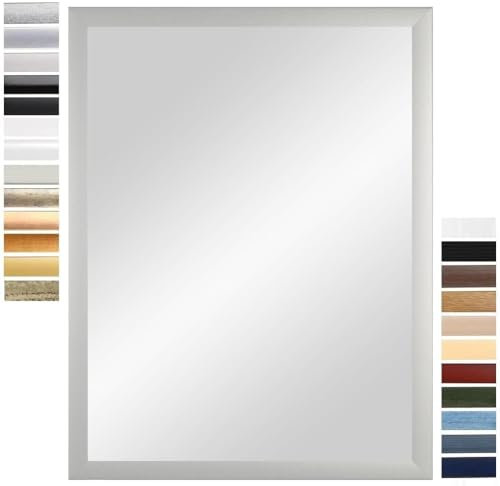 PrimeLuxe Wandspiegel 90 x 115 cm (Außenmaß) in Silber matt | Farbe und Größe wählbar | Ganzkörperspiegel | Bad & Flur Spiegel | mit Holz Rahmen | Made IN Germany