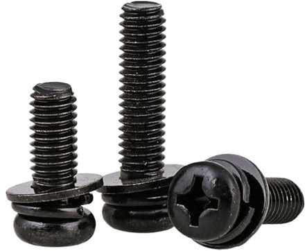 10/20 STK. M4 M5 M6 Schwarze verzinkte Rundkopfschrauben mit Unterlegscheiben, Federscheiben, Linsenkopfschrauben, Drei-Kombinationsschrauben(20mm,M4 (20Pcs))