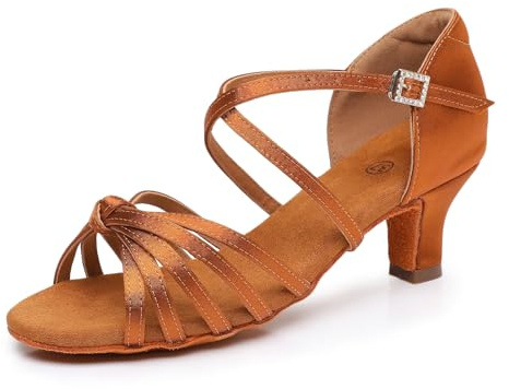 Rosefinch Latino Scarpe da Ballo per Le Donne Salsa Tango ChaCha Ballroom Pratica Scarpe da Ballo Marrone 5cm Tacco 41EU