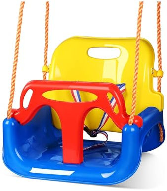 MAGIC SELECT Altalena da Giardino. Altalena per Bambini. Sedile Regolabile 3 in 1 con Schienale e Protezione Anteriore per Interni ed Esterni. Altalena Evolutiva con Cintura di Sicurezza e Corda.