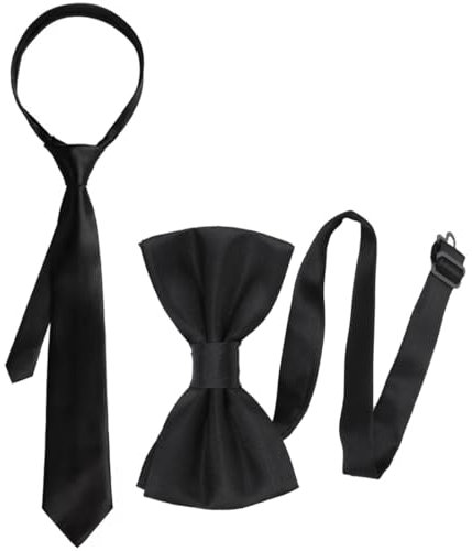 PRAOFRT 2 Stück Krawatten für Herren Tie Krawatte Schlips Krawatte Seide mit Gummizug Reißverschluss Kinderkrawatte für Herren Jungen Kinder Sicherheitskrawatte（1 Fliege + 1 Krawatte）