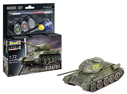 Revell Model Set 63302 T-34/85 Tank 1:72 Scale Unbuilt/Unpainted Plastic Model Kit with Accessories
