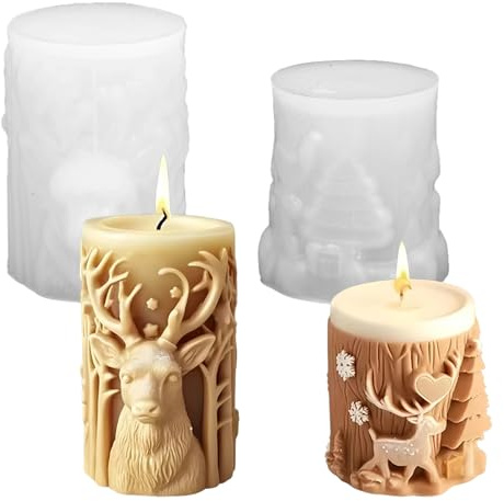 2 Stück Kerzenform Weihnachten 3D Kerzen Formen Silikon Weihnachten Kerzen Gießform Weihnachtskerzenform Kerzenformen Zum Gießen für Kerzenherstellung Formen DIY Handwerk Dekoration