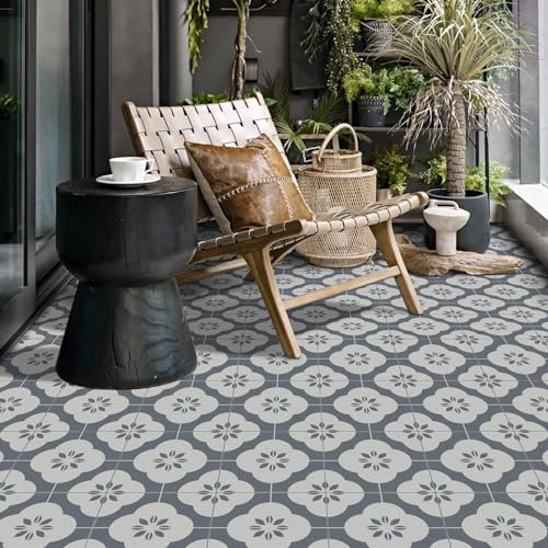 Alwayspon 12Pcs 30cmx30cm Blue and White Waterproof Vinyl Flooring Self Adhesive Floor Tiles Sticker Peel and Stick Vinyl Flooring Planks for Kitchen Living Room and Bathroom Floor, PTF94