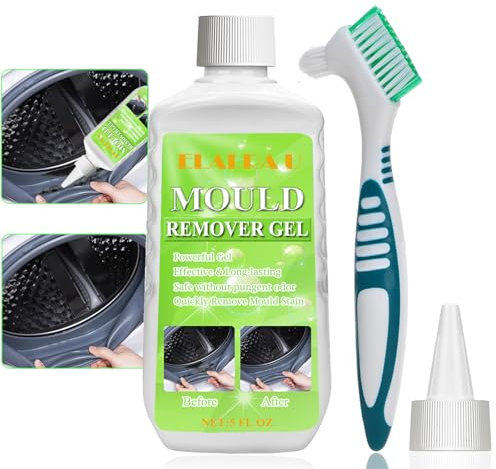 Mould Remover, 5fl oz Mould Remover Gel with Brush, Powerful Household Mould Cleaner, Large Capacity Mould and Mildew Remover, Deep Clean for Washing Machine, Kitchen Bathroom Sink Grout Tile Stains