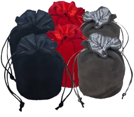 WENDIN Velvet Jewelry Bag Red/Grey/Black Drawstring Dice Bag Chess bag small pouch hold chess pieces velvet Fabric Dice Pouch cosplay coin pouch (6pcs, 2Black/2Grey/2Red)