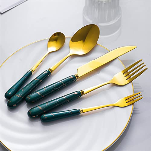 Besteck-Sets, goldenes Geschirr-Set, Keramikgriff, Gabel, Löffel, Messer-Set, Edelstahl-Besteck-Set, spülmaschinenfestes Essgeschirr, Tafelservice, 20-teilig, Edelstahl (schwarz) (Gold, Schwarz)