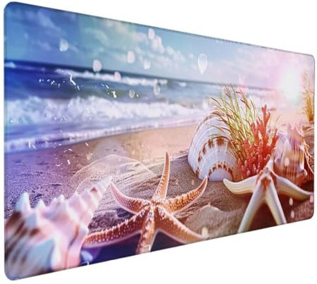 BEIJUYHU Mauspad XXL, Gaming Mauspad 700x300x3 mm, Großes Mauspad mit Genähten Kanten, rutschfeste Desk Mat, Verlängertes großes Mauspad Schreibtischauflage für Büro und Zuhause Strand Seestern T - 7