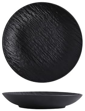 Gaxcent Rock Structure Ceramic Soup Plates Set of 2, Vintage Breakfast Plates, 8 inch Noodle Plates, Salad Plates, Microwave and Oven Safe,Black