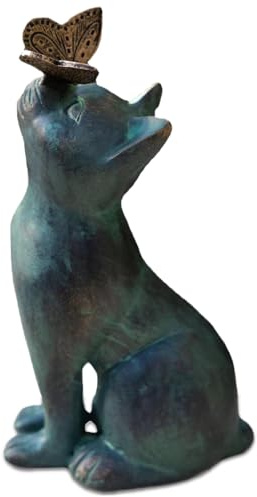MOUNTTU Cat Garden Statue with Butterfly Resin Cat Figurine Outdoor Garden Statue Pet Memorial Gift