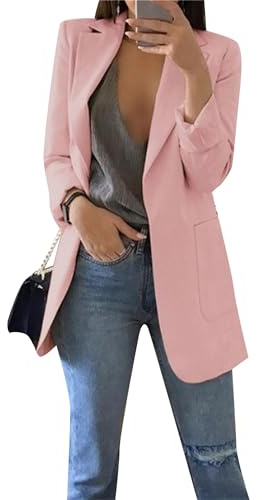 YMING Femmes Travail Élégant Polyester Rembourré Blazers Épaule Lapel Sortir Vestes Blazer De Fête De Mariage Couleur Rose M