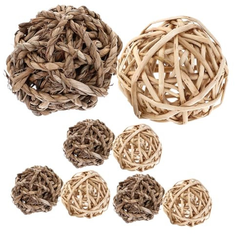 BAZEITFLOW 8pcs Rabbit Chew Balls and Bunny Treat Balls, Natural Wicker and Peeled Willow Grass Toys for Small Animals, Guinea Pigs and Hamsters, Cage Chewing Accessories