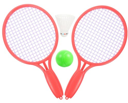 MUELODSIC Juego de Raquetas de Tenis para Niños con Pelota, Juguete Deportivo Portátil de Plástico Rojo con Mango Flexible Adecuado para Playa y Juego en Grupo
