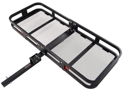 OEXRIG Baca De Coche Cesta De Carga De Aluminio para SUV Camioneta Camping 47/53/60 Pulgadas con Enganche para Remolque Portaequipajes Barras Transversales(A 60x24x6 in)