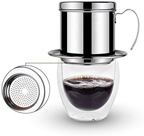 WPKD BLUEIY Vietnamesischer Kaffeefilter aus Edelstahl,Kaffeefilter,für die Handgebrühte Zubereitung von Vietnamesischem Kaffee Verwendet(Silber)