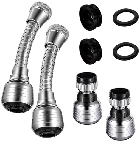 4 Pcs Kitchen Tap Spray Head, Kitchen Tap Extension,Tap Adapter for Kitchen Sink, 360° Rotation Faucet Extender, Includes 2 Long and 2 Short Adapters