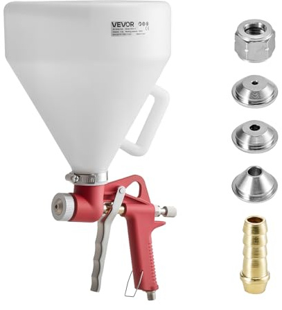 VEVOR Pistola Pulverizadora Neumática de Pintura Texturizada, Tolva 4,5 L, 3 Boquillas 3,5 mm, 6 mm y 8 mm, con Aire Comprimido para Texturas de Palomitas de Maíz, Derribo y Cáscara de Naranja