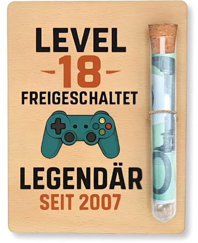 MOAZIFI 18. Geburtstag Mädchen, Geburtstagskarte 18. Geburtstag Junge, Komplettes Geldgeschenkset Mit Holzplatte Und Reagenzglas, Einzigartiges Geschenk Für Teenager