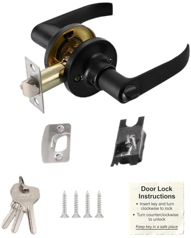 Cumnvulnt Door Handle with Lock, Secure Privacy Locks for Interior Doors, Durable Aluminium Handle Sets, Keyed Bedroom Bathroom Lock for Home Office Cabinet (Black)
