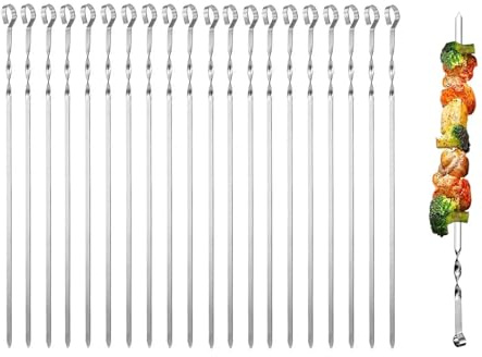 20 Pièces Brochettes de Barbecue en Acier Inoxydable, 38 cm Piques à Brochette Réutilisables – Pour Viande, Légumes, Grillades et Fêtes | Facile à Nettoyer et Idéal pour Camping