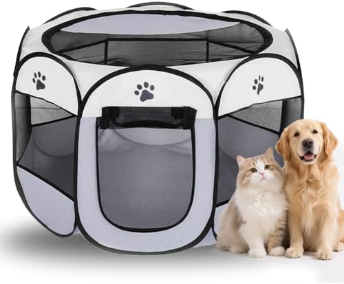 Parc pliable pour animaux, 74 x 74 x 43 cm, en tissu Oxford et filet respirant, pour chiots, pour l'intérieur et l'extérieur, chats, chiens, lapins et petits animaux (griffes grises)