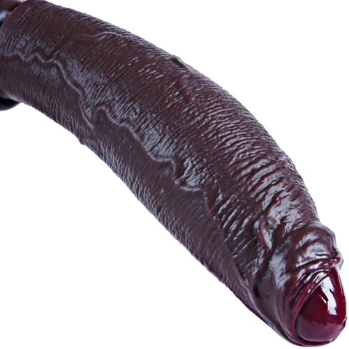 Dildo gigante extra grueso de 8 cm de diámetro, 33 cm con prepucio, silicona negra de doble densidad, ventosa potente, pene extra largo no circuncidado, juguete sexual para usuarios experimentados