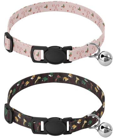 Collar de perro de raza pequeña, con hebilla de liberación para perros machos, 2 paquetes de Navidad, bastón de caramelo, bayas de acebo, Navidad, borgoña, a cuadros, sombreros coloridos