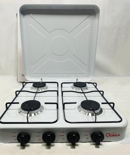 Cocina de Gas Butano Portátil 4 Fuegos 8,8 kW, Hornillo de Gas Portátil con Fuego Ajustable, 4 Quemadores de 75,5 mm, para Butano y Propano.(4 Fogones)