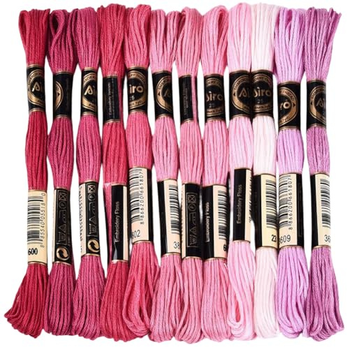 CABODYALS 12 madeja de 96.01 m 6 hebras Hilo de Bordar Rosa Hilo para Pulseras de la Amistad Hilo de Poliéster Degradado Variado Juego de Hilo para Punto de Cruz Joyería Costura A Mano Tejido