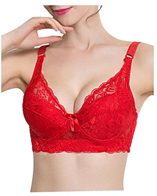 Sourcingmap Women Floral Lace Cotton Cup Push Up Bra, Red, 36/80 Fit 34B