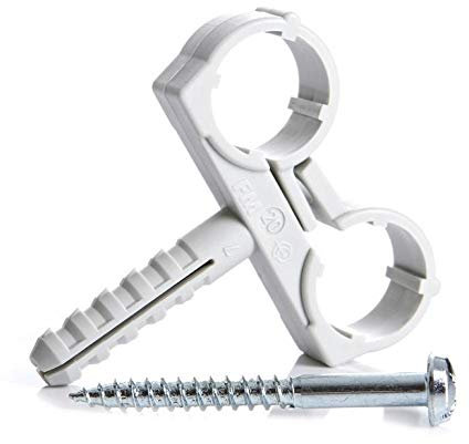 2 Rohrschellen Doppelt 20mm mit Dübel und Schraube Rohrbefestigung Rohrhalter