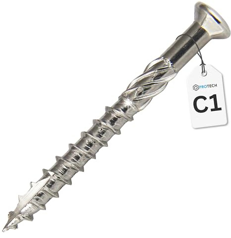 PROTECH 500 Stück Terrassenschrauben 5x40 Edelstahl für Hartholz-Dielen Holzschrauben Fräsrippen Edelstahlschrauben Holz CUT-Spitze TX25