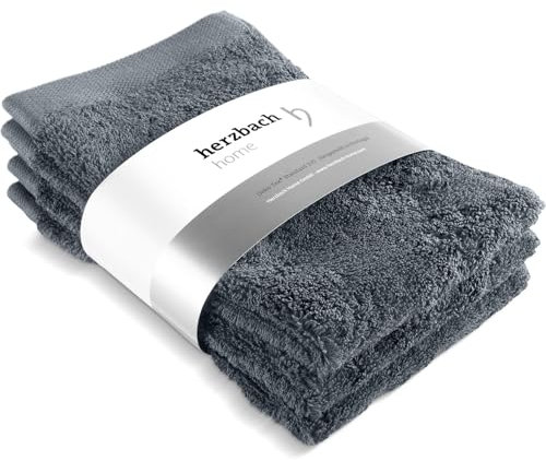 herzbach home Gästehandtuch 3er Set 30 x 50 cm (Anthrazit) – Hochwertige, weiche & saugstarke Gäste-Handtücher in Premium-Qualität – 100% natürliche Baumwolle