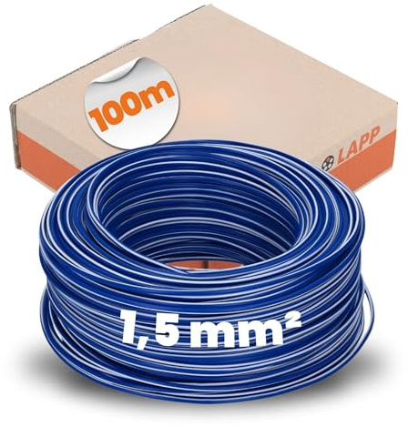 Lapp 100m H07V-K 1,5 mm² Dunkelblau-Weiß Aderleitung Verdrahtungsleitung | Flexible PVC Einzelader Litze Klasse 5, Kupferlitze für Schaltschrank und Signalanlage, 1,5mm2 Installationsleitung