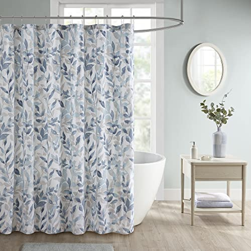 Madison Park Essentials Sofia Shower Curtain, Luxurious Botanical Print, Modern Serene Bathroom Décor, Machine Washable Bath Privacy Screen, 72x72, Multi Blue and Gray